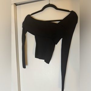 Zara off one shoulder ribbed black going out top